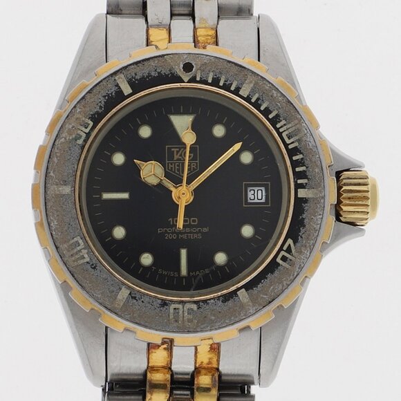 WATCH TAG HEUER 980.018N professional black Gold Plated/SS QZ - Picture 1 of 7